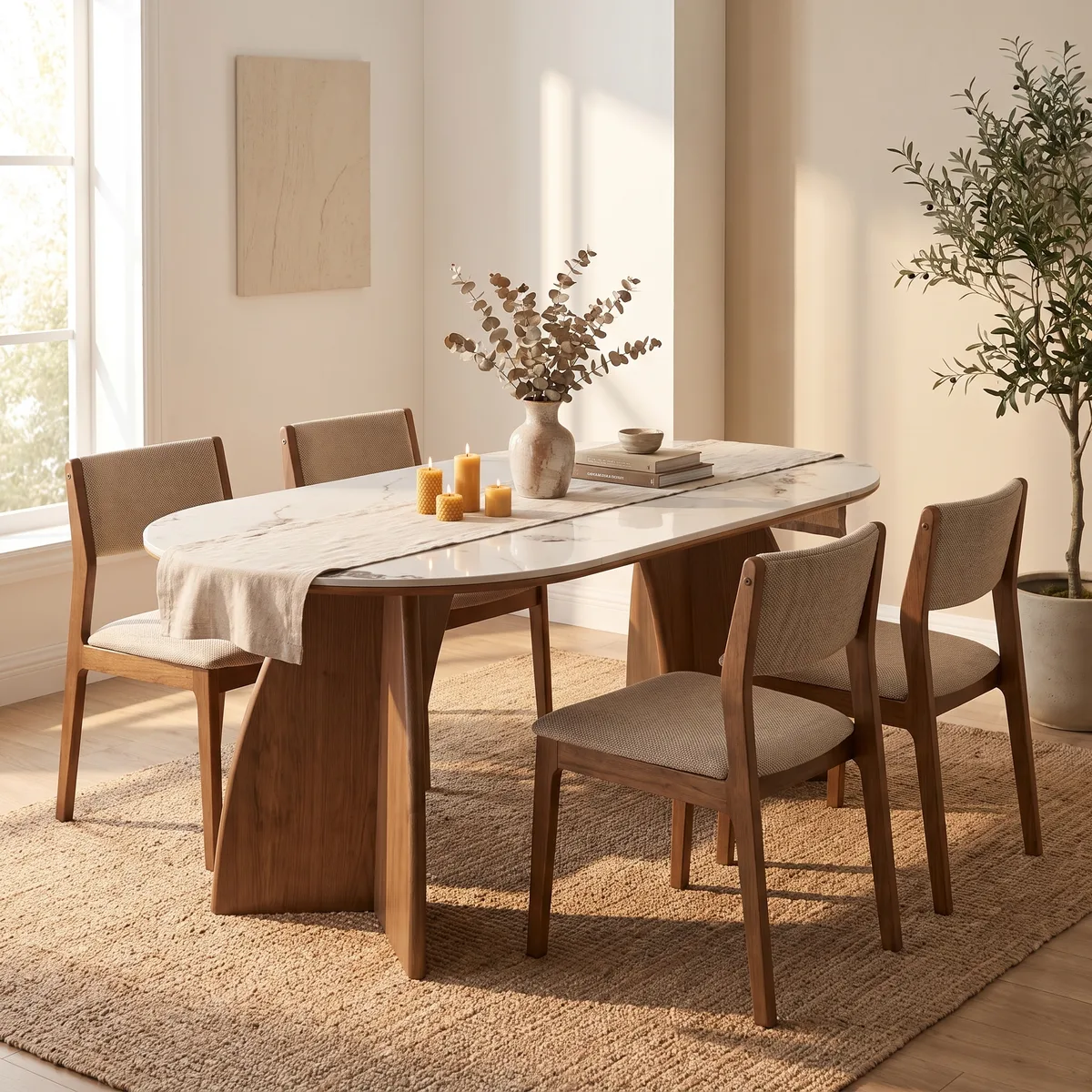 Corsen Meja Makan Batu Sinter Walnut