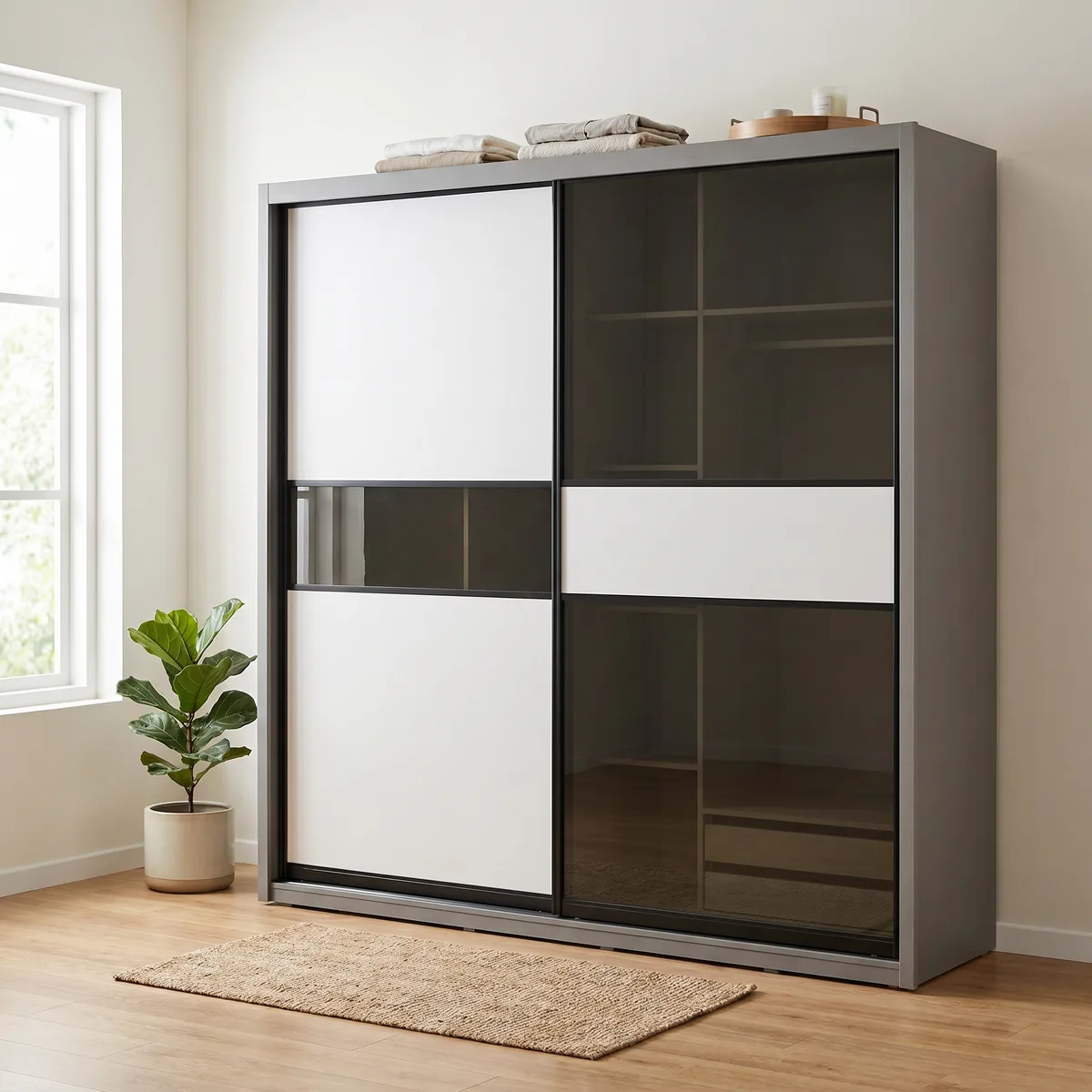 Almari Pintu Gelangsar Visp Gaya Panel Kaca