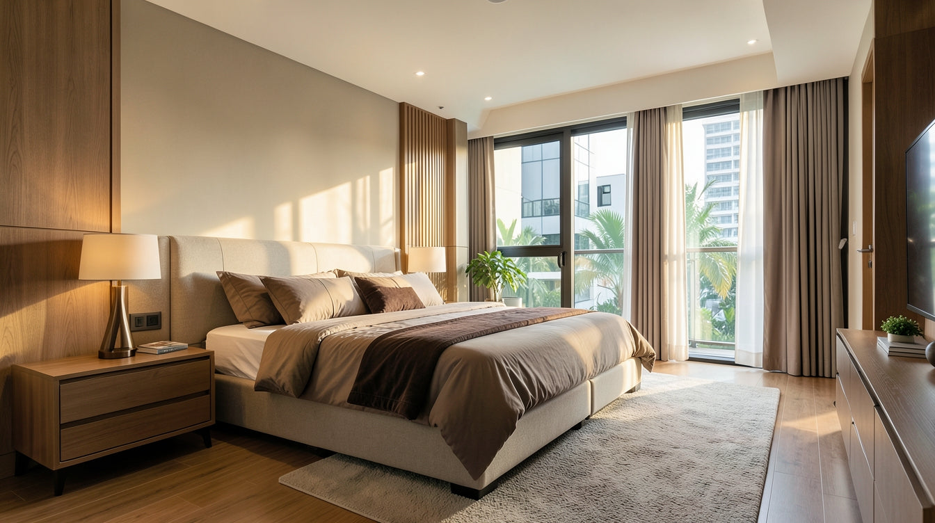 Small Condo Bedroom Solutions: How to Fit a Queen Bed, Wardrobe, and Dressing Area - Singapore Home Interior