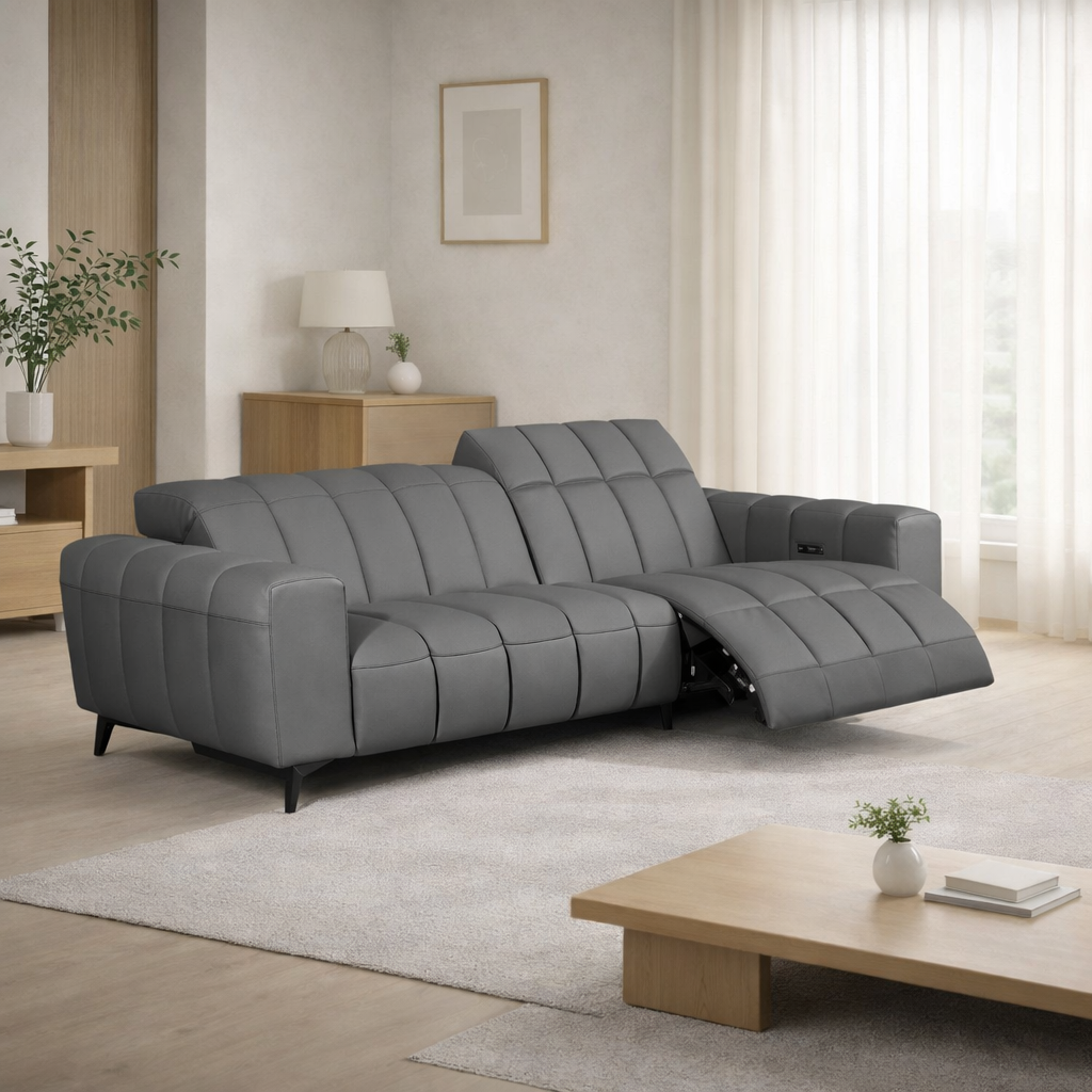 Knight Elite Power Recliner Leather Sofa with Motorised Headrest