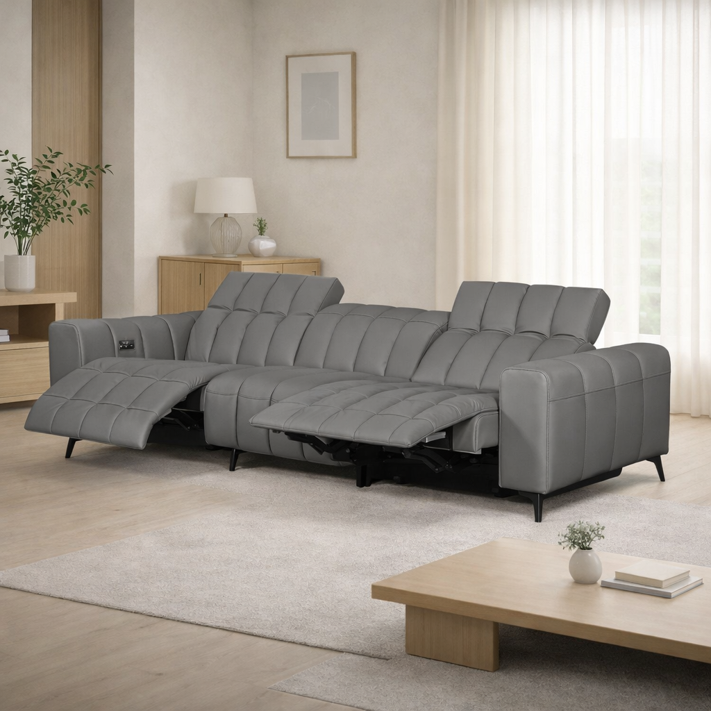 Knight Elite Power Recliner Leather Sofa with Motorised Headrest
