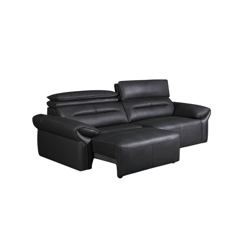 Black leather sectional sofa on a white background