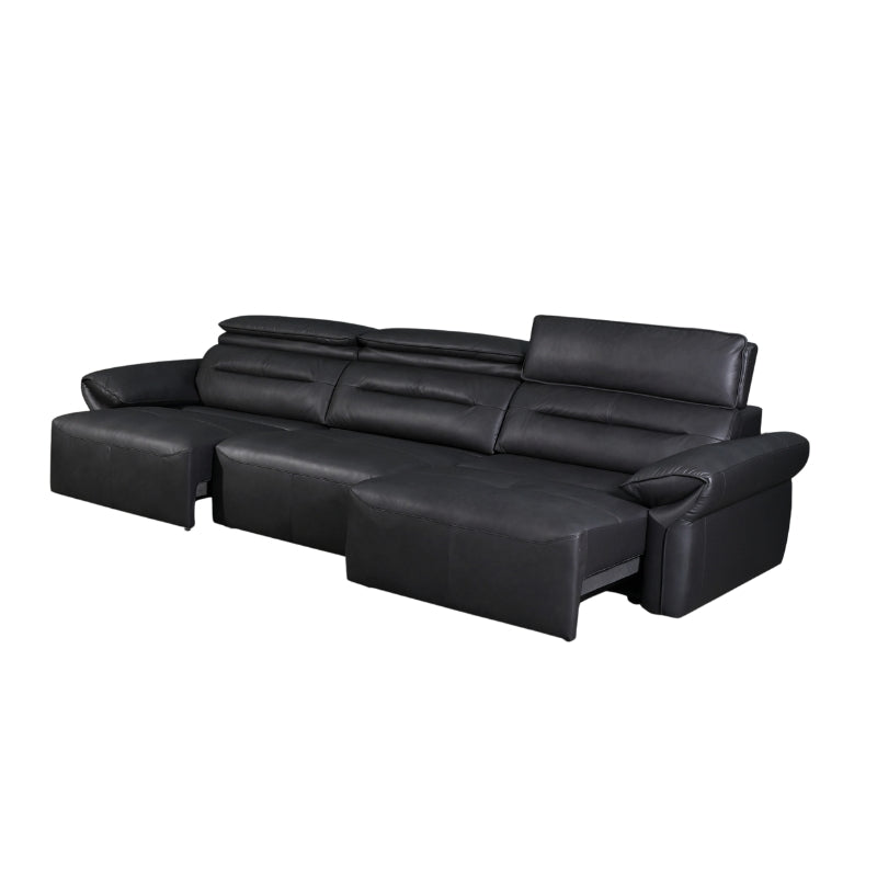 Black leather sectional sofa on a white background