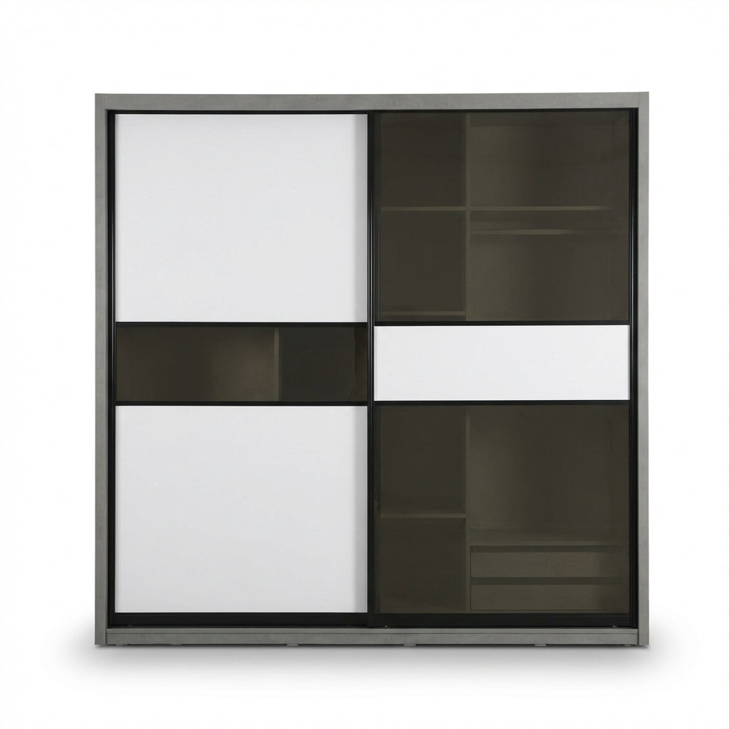 Visp Glass-Panel Style Sliding Wardrobe