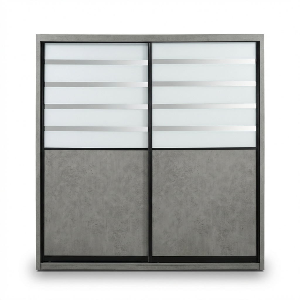 Vologda Stripe-Accent Sliding Door Wardrobe